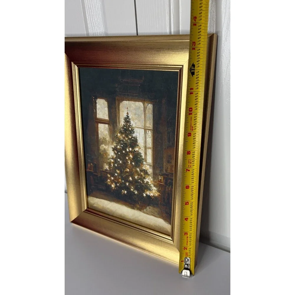 Petal Lane Home Framed Christmas Tree Wall Art Gold Frame Holiday Print